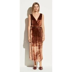 Vince Panné Velvet Sleeveless Wrap Midi Dress Rose Gold Womens Size XL New Silk
